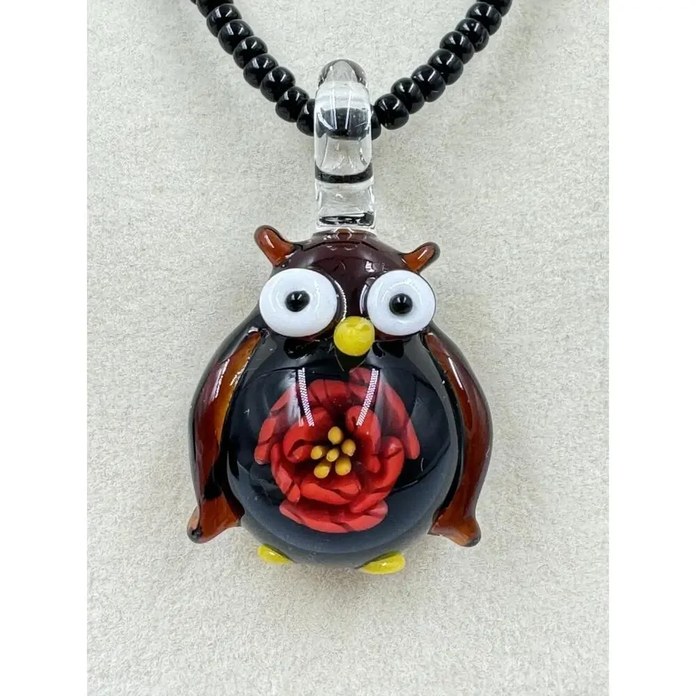 Artisan Handmade Lampwork Art Glass Flower Owl Pendant Beaded Necklace 16 - 19